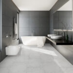 3d interior of a grey anthracite bathroom